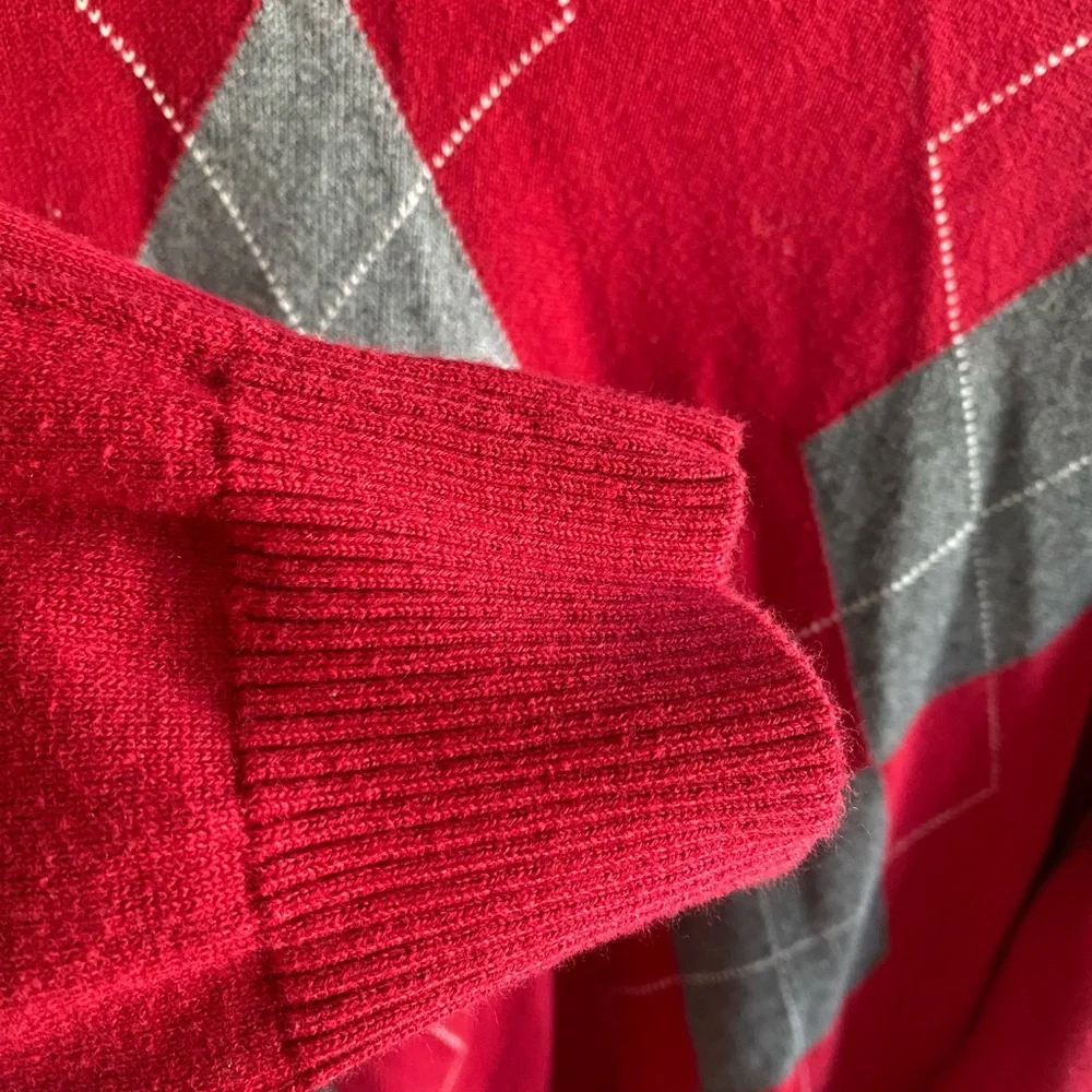 Club Room Men's Sweater XLT 100% Cotton Red Navy Argyle Golf‎ Preppy Academia